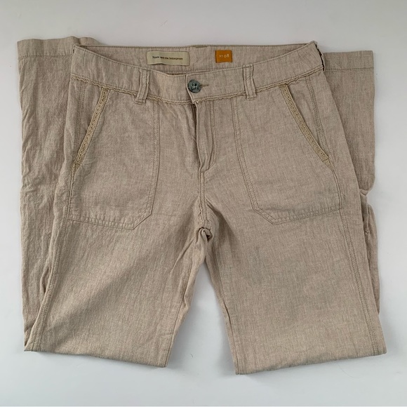 Anthropologie Pilcro & The Letterpress Beige Boho Linen Low Rise Wide Leg Pants - Picture 1 of 3